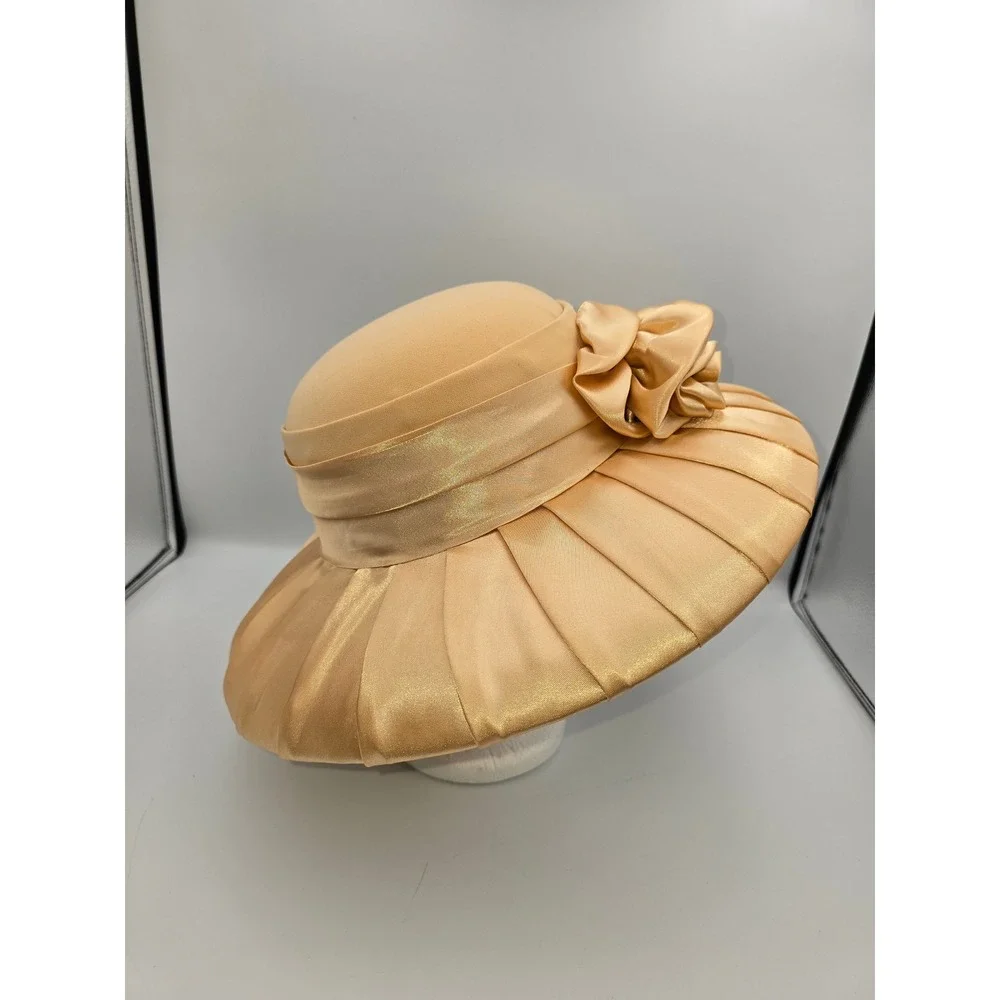 S.O.G.I.C. Dress Hat Womens One‎ Size Gold Good Floral Pleated Wide Brim